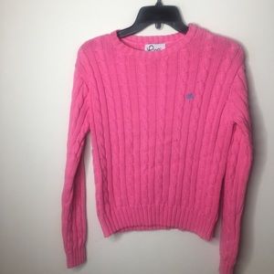 Lilly Pulitzer pink sweater pineapple detail